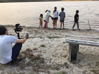 vincent filming aunty lorraine and family at lake tyers trust